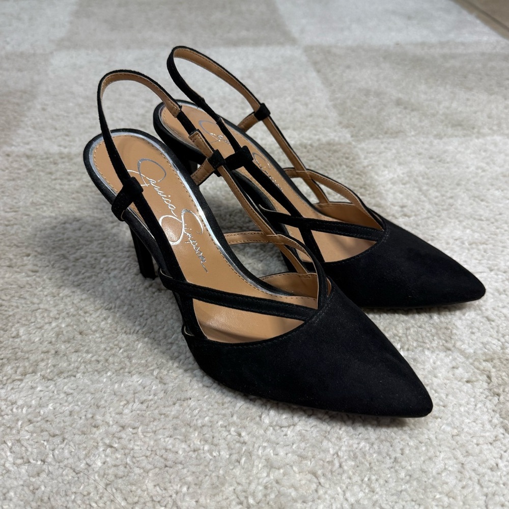 Jessica Simpson Black Pointed Toe Slingback Heels